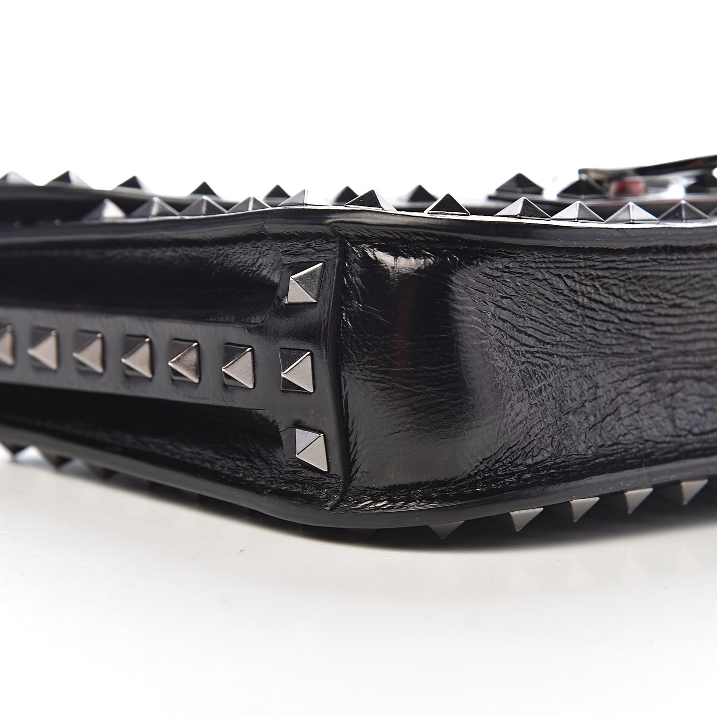 Craquele Calfskin Rockstud Shoulder Flap Messenger Bag Black