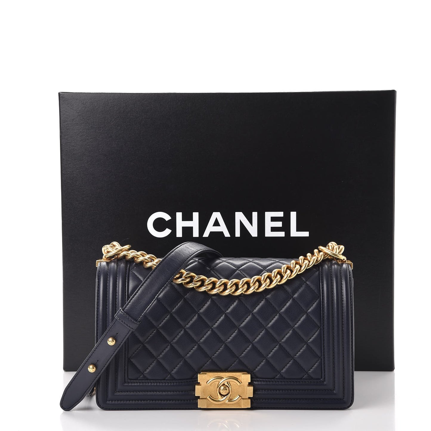 Lambskin Quilted Medium Boy Flap Dark Navy