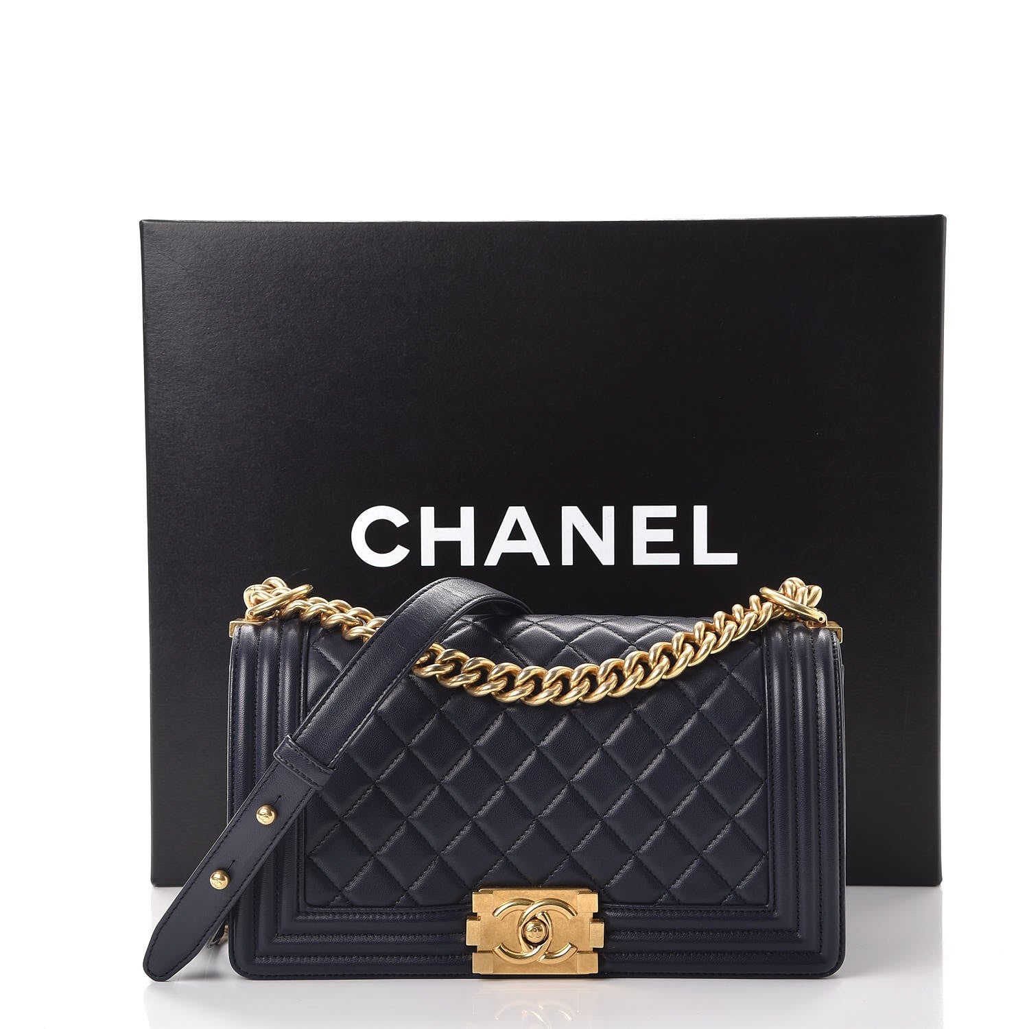 Chanel Lambskin Quilted Medium Boy Flap Dark Navy 9 of 9