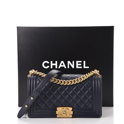 Chanel Lambskin Quilted Medium Boy Flap Dark Navy 9 of 9