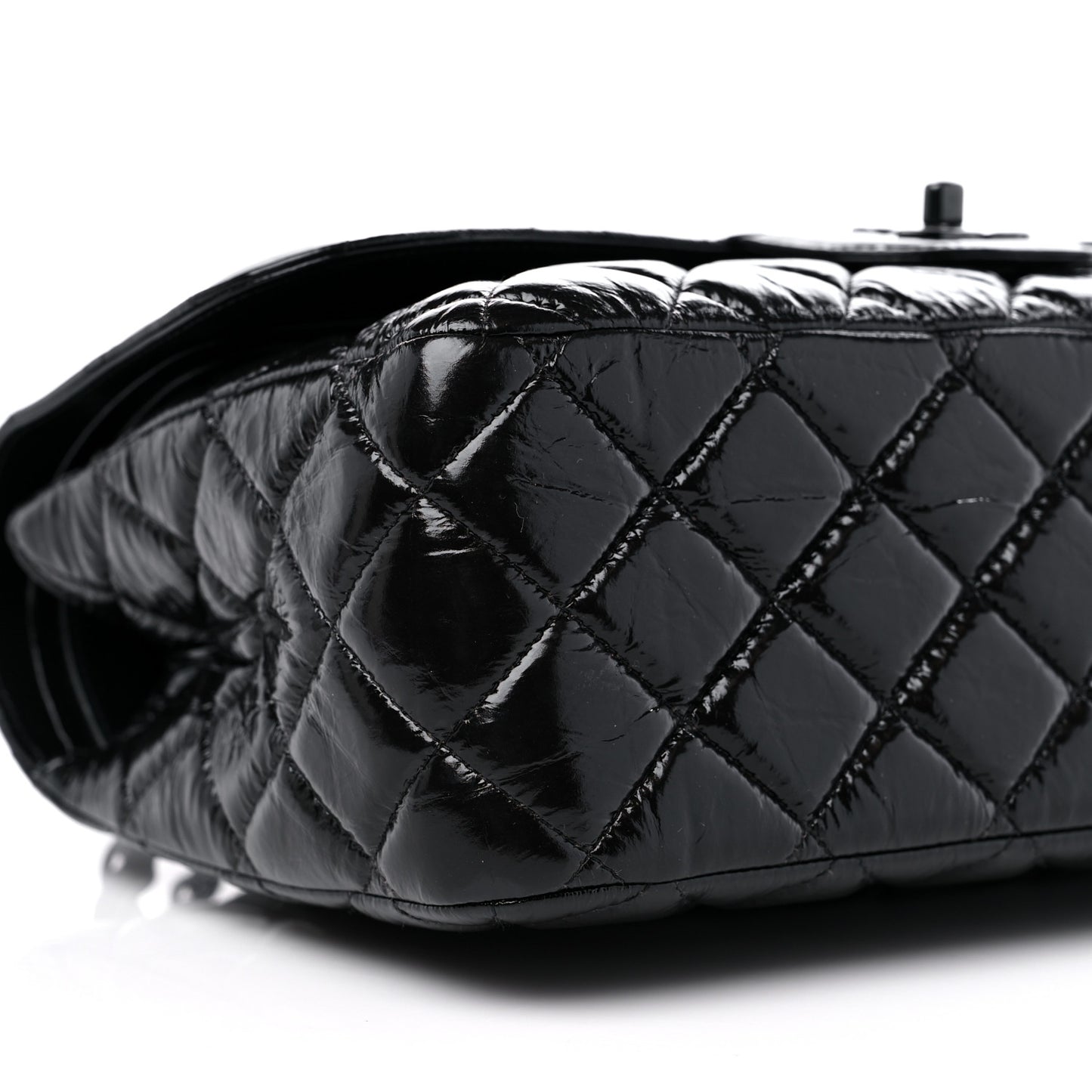 Shiny Distressed Calfskin Quilted Jumbo Double Flap So Black