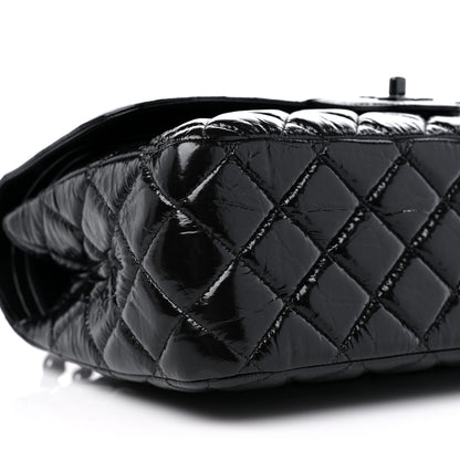 Chanel Shiny Distressed Calfskin Quilted Jumbo Double Flap So Black 8 of 9