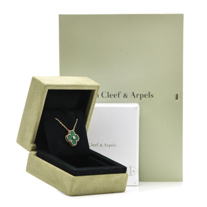 Van Cleef & Arpels 18K Yellow Gold Diamond Malachite Vintage Alhambra Pendant Necklace 6 of 6
