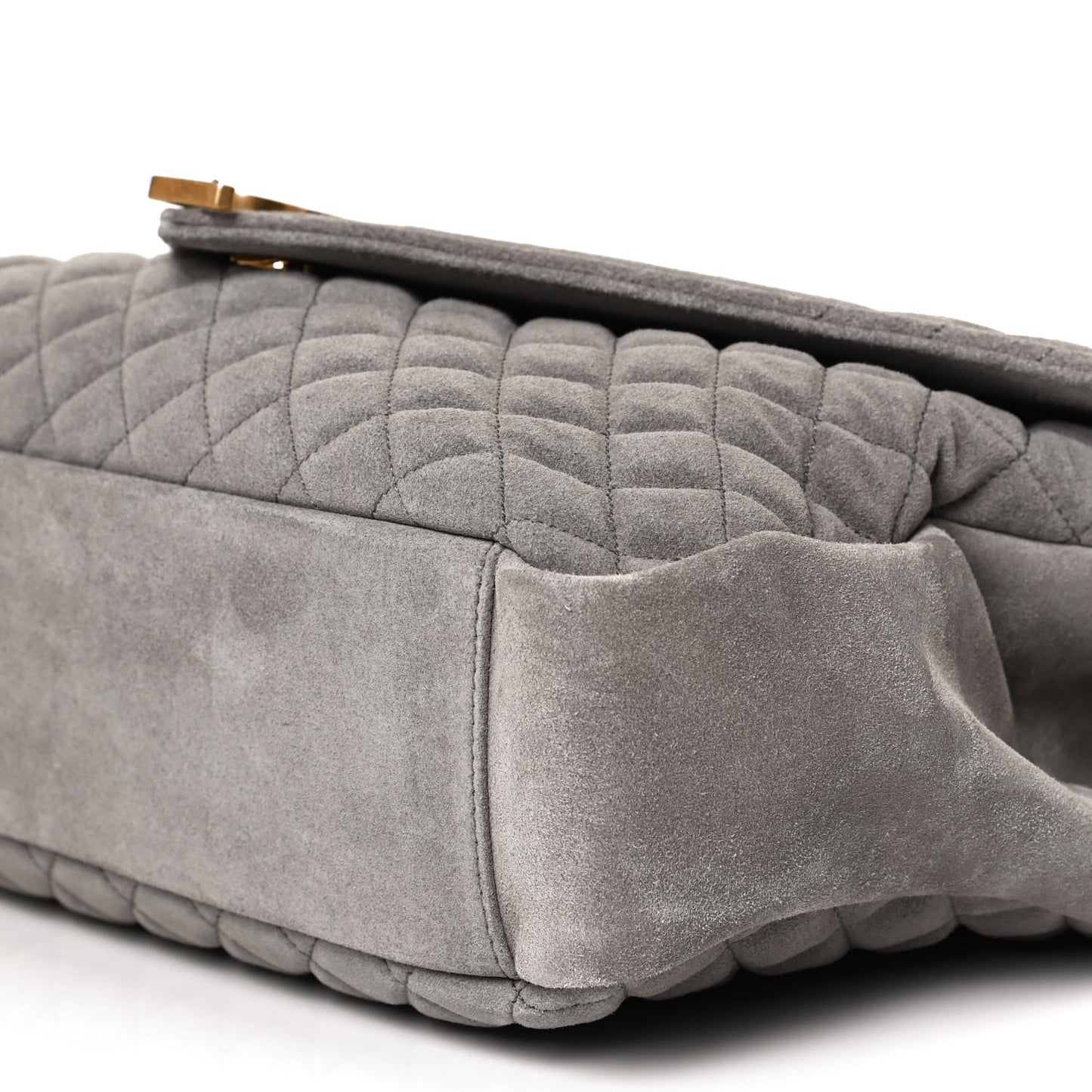 Suede Mixed Matelasse Tri-Quilt Large Monogram Envelope Satchel Grey
