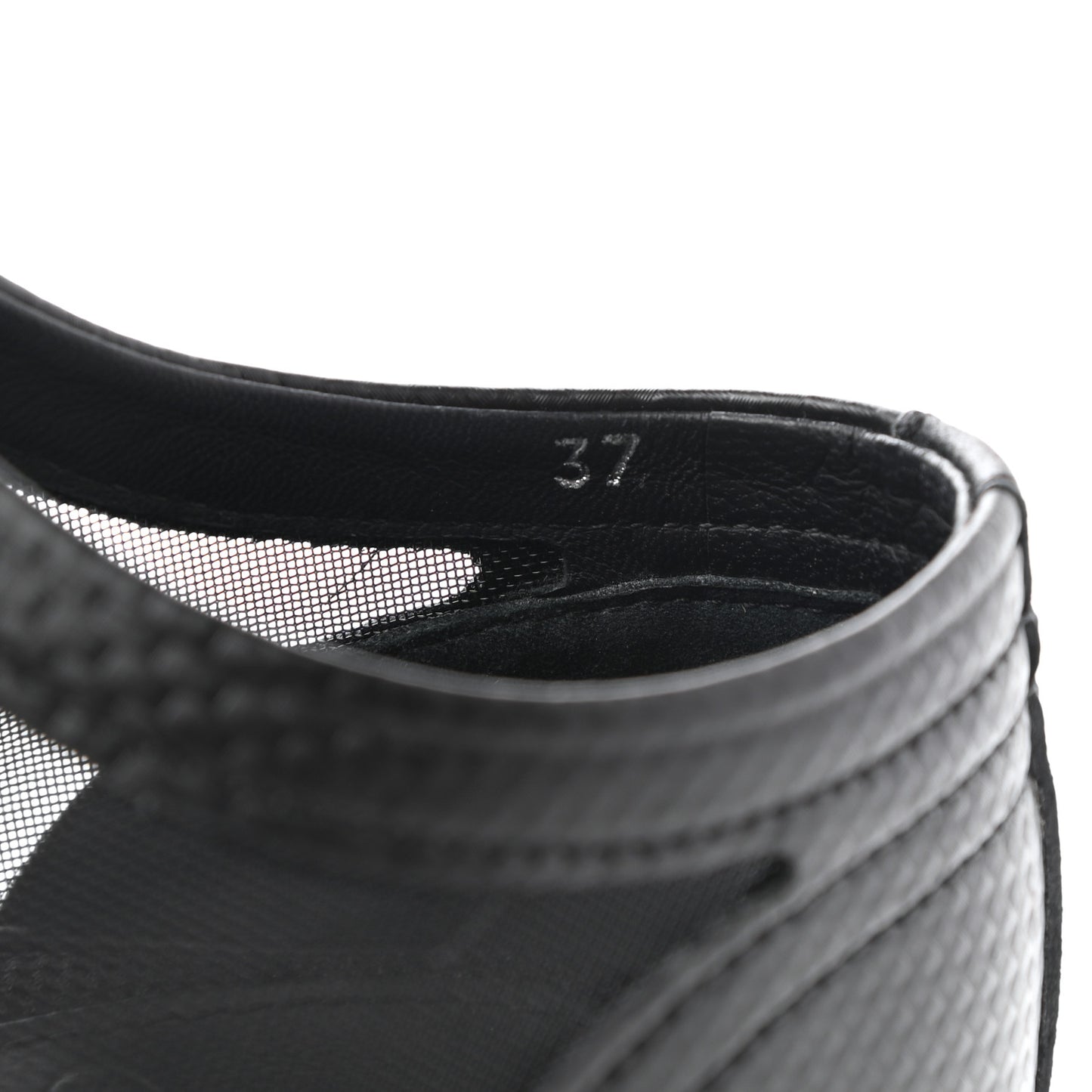 Embossed Calfskin Mesh Lace Up Sneakers 37 Black