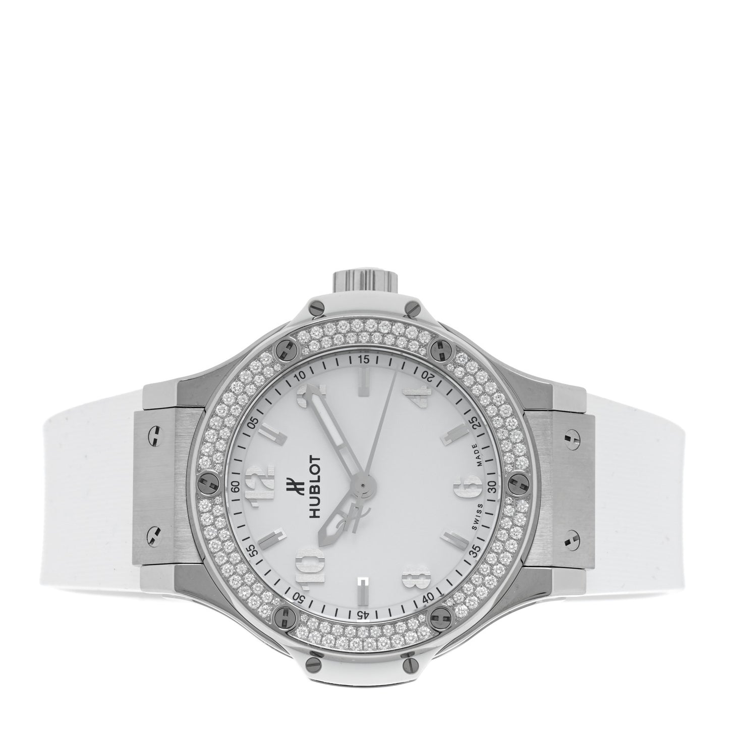 Stainless Steel Rubber Diamond Pave Bezel 38mm Big Bang Quartz Watch White 361.SE.2010.RW.1104