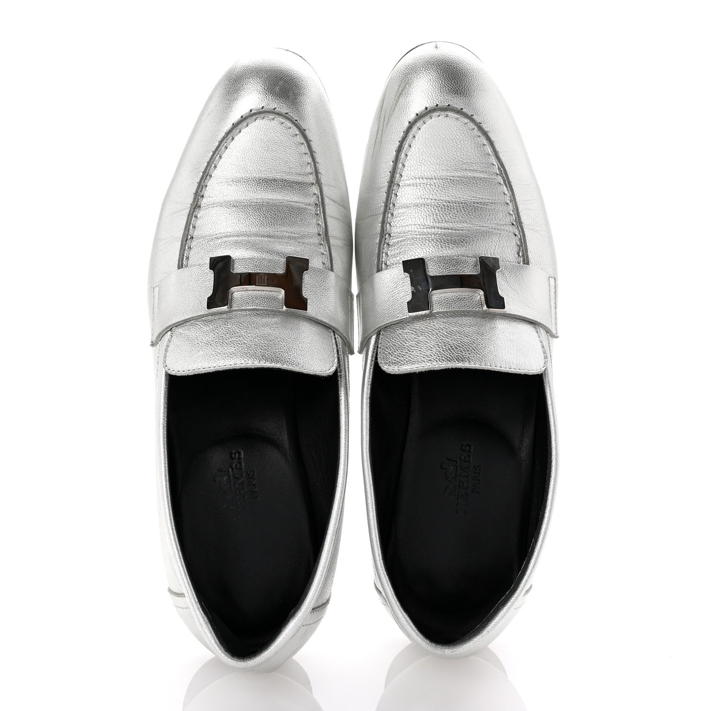 Metallic Calfskin Womens Paris Loafers 37 Silver