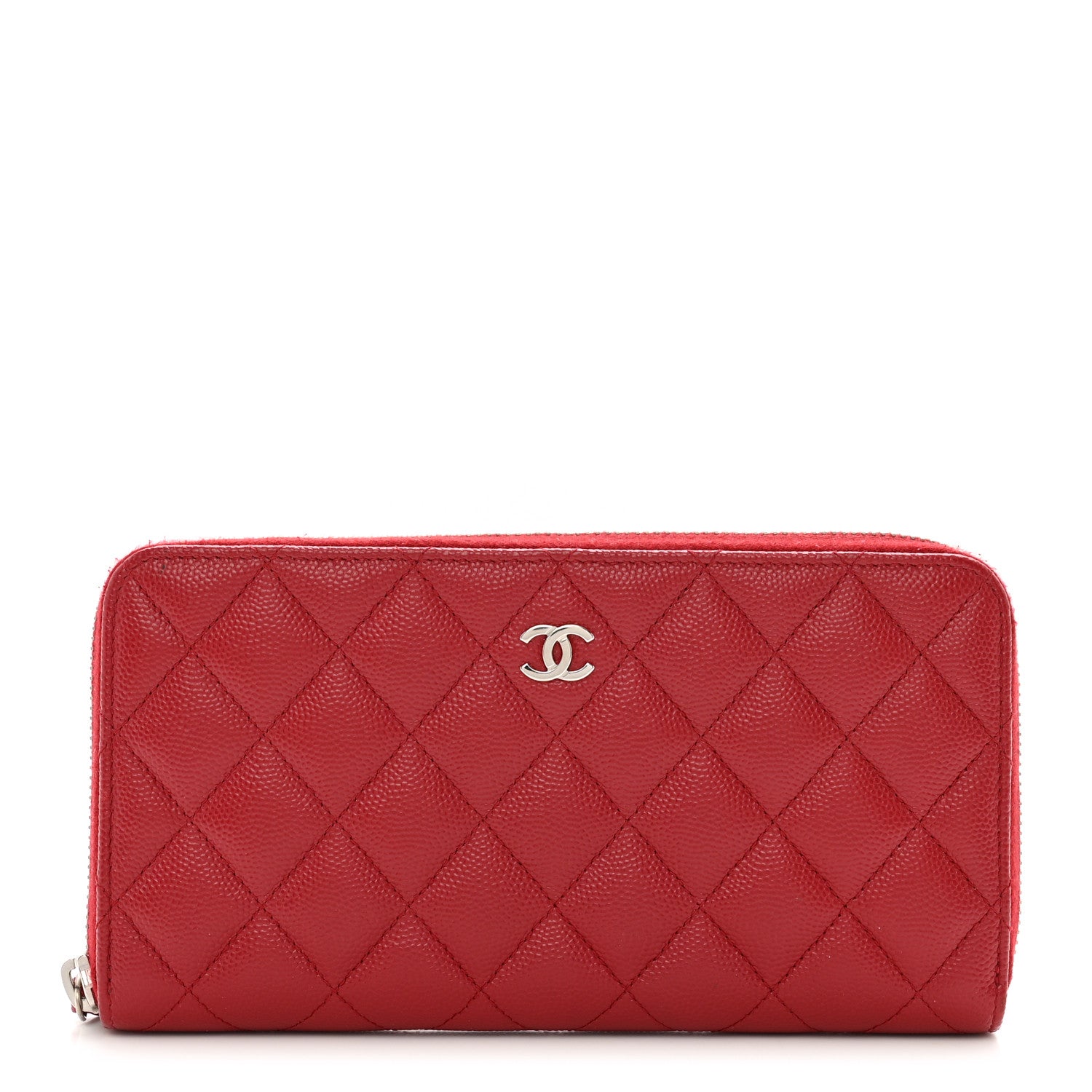 Chanel Caviar Quilted Large Gusset Zip Around Wallet Red 1 of 9