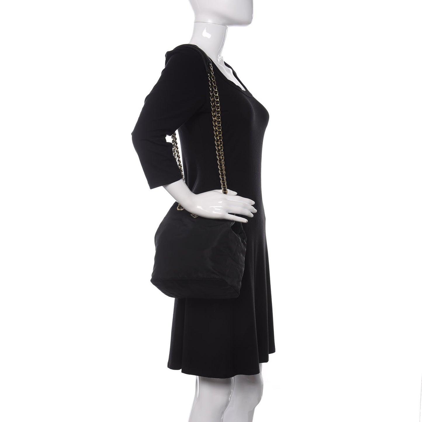 Nylon Tessuto Acciaio Chain Shoulder Bag Black