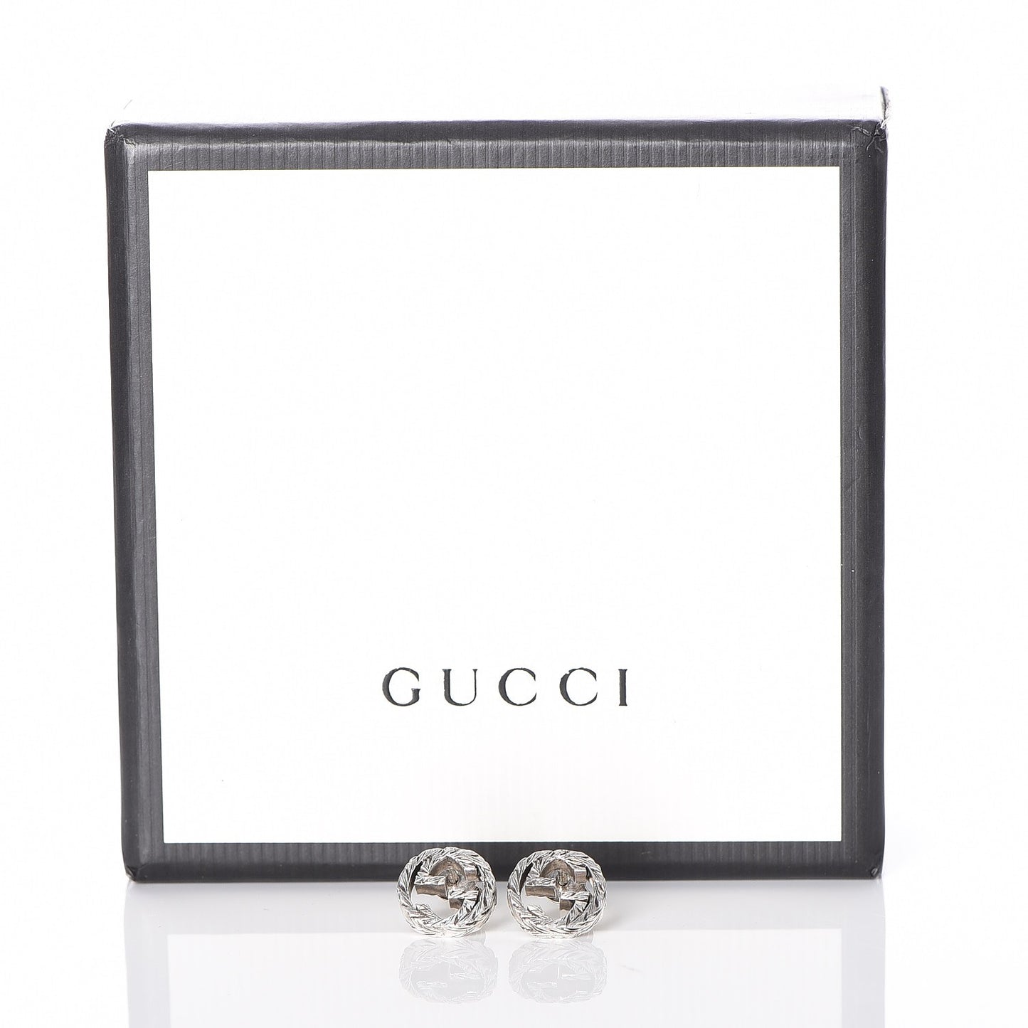 Sterling Silver Textured Interlocking G Stud Earrings