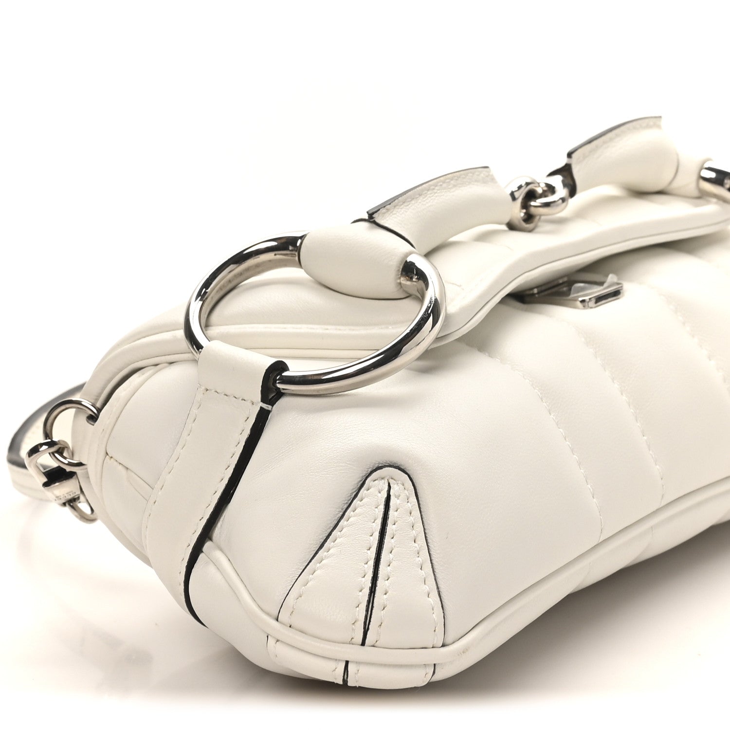 Gucci Nappa Vertical Matelasse Small Maxi Horsebit Chain Shoulder Bag Great White 8 of 9