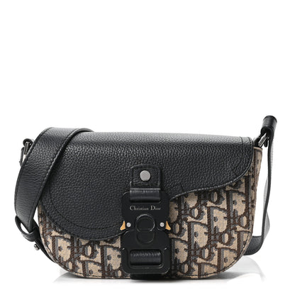 Christian Dior Grained Calfskin Oblique Mini Saddle Messenger Bag With Flap Beige Black 1 of 9