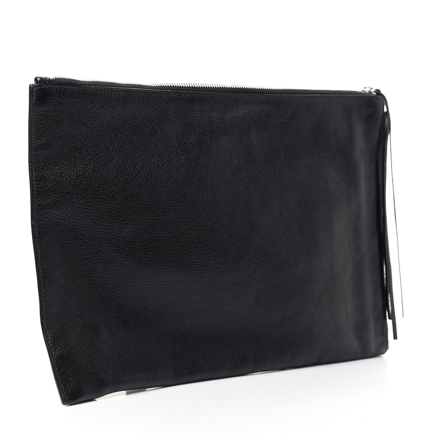 Chevre Silver Metallic Edge Hardware Pouch Black