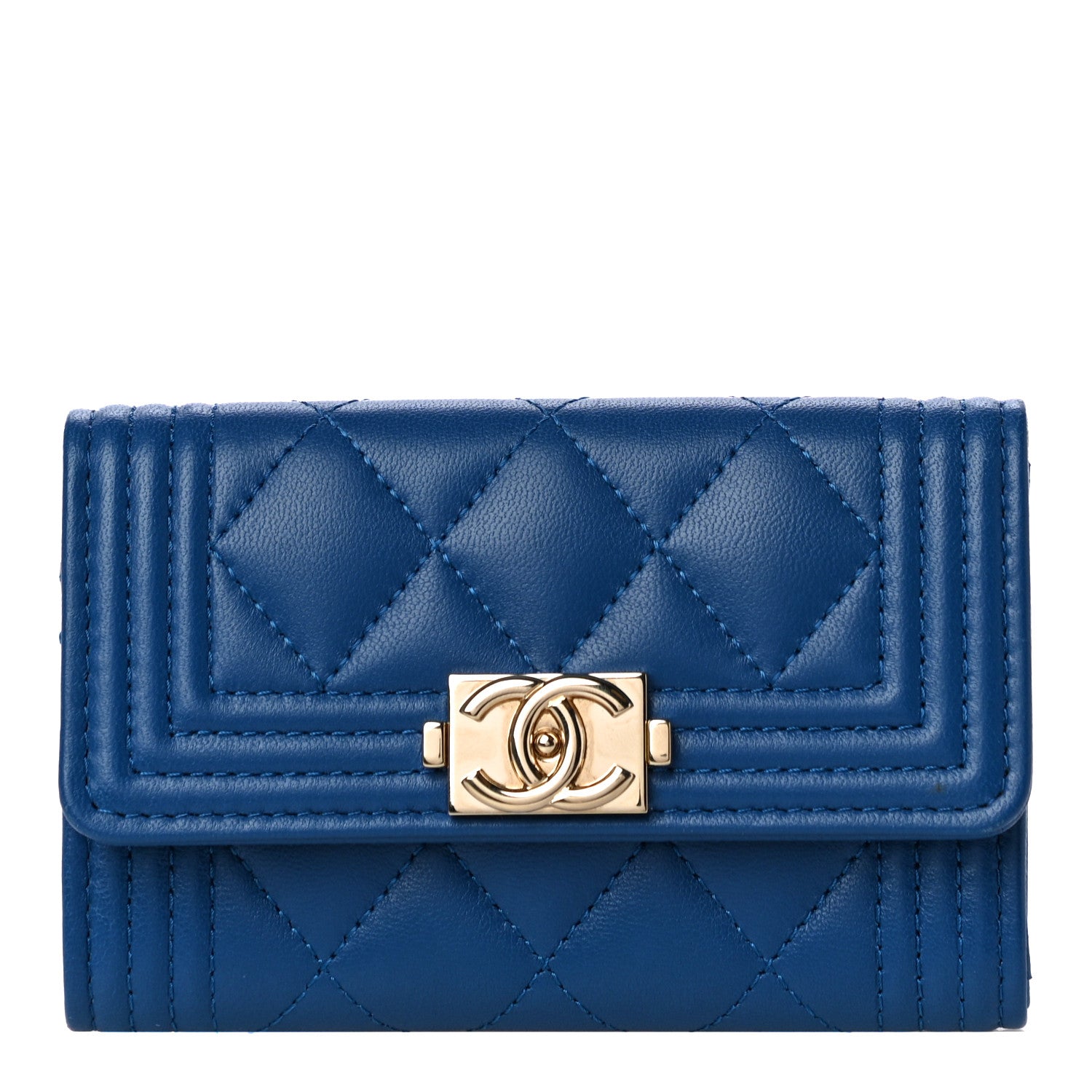 Chanel Lambskin Quilted Boy Flap Card Holder Blue 1 of 13