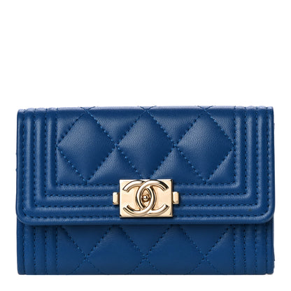 Chanel Lambskin Quilted Boy Flap Card Holder Blue 1 of 13