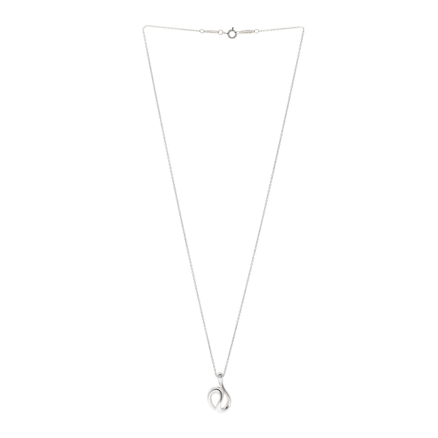 Sterling Silver Diamond Elsa Peretti Snake Pendant Necklace