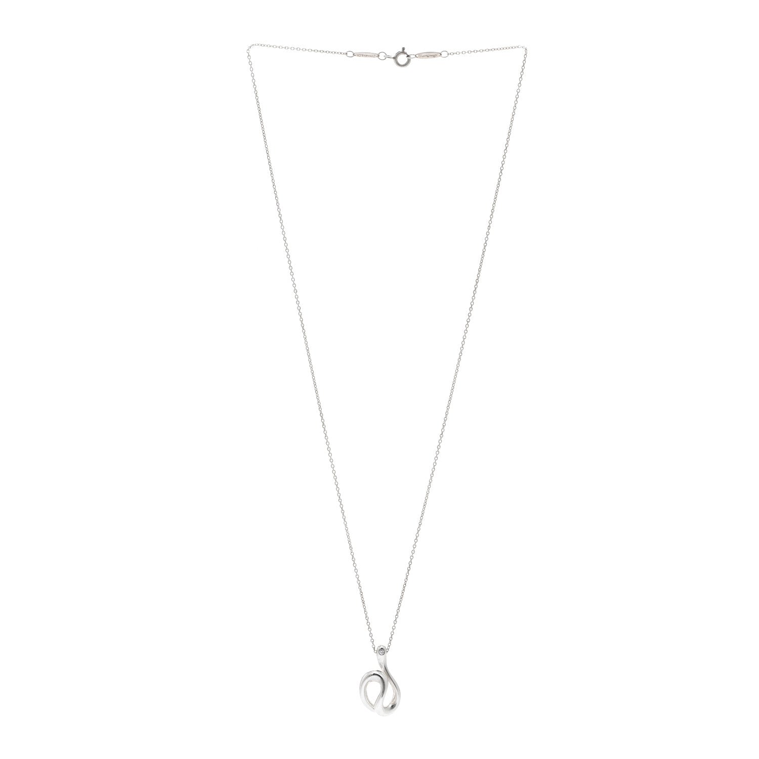 Tiffany Sterling Silver Diamond Elsa Peretti Snake Pendant Necklace 3 of 4