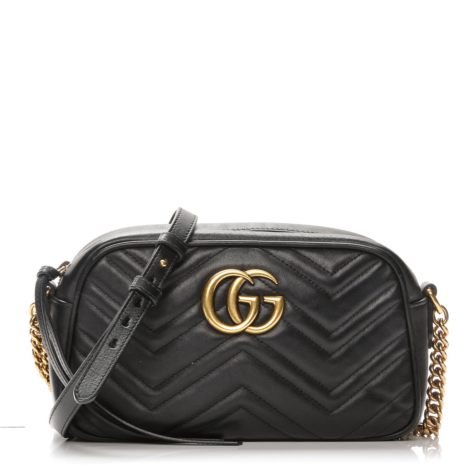 Gucci Calfskin Matelasse Small GG Marmont Chain Shoulder Bag Black 1 of 8