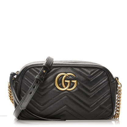 Gucci Calfskin Matelasse Small GG Marmont Chain Shoulder Bag Black 1 of 8