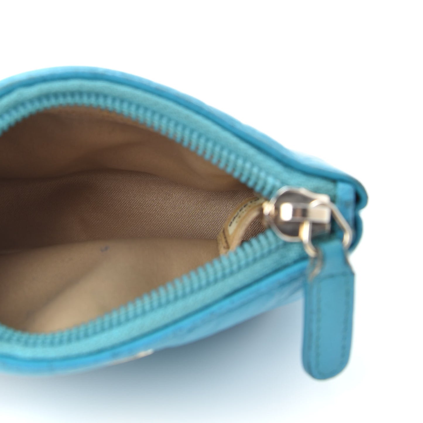 Lambskin Camellia Embossed Key Holder Case Turquoise