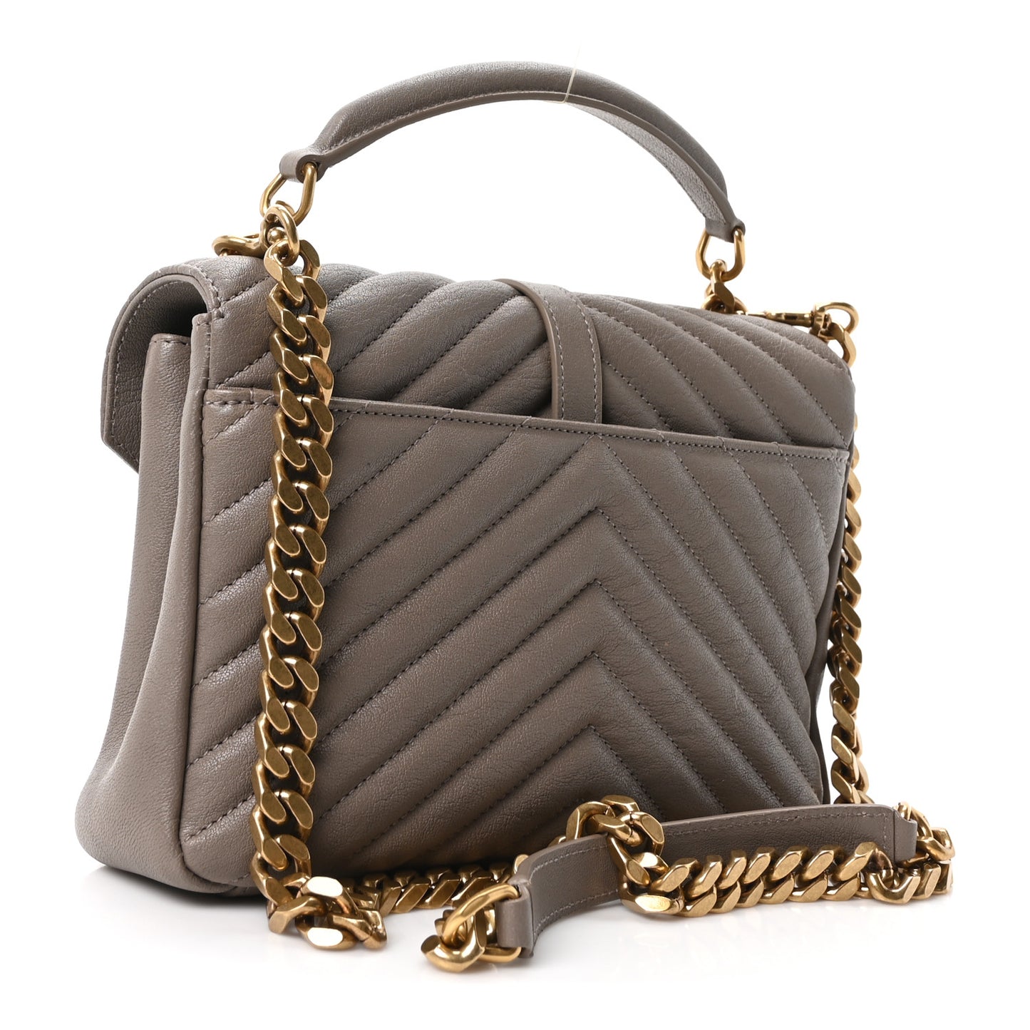 Sheepskin Matelasse Chevron Monogram Medium College Bag Greyish Brown