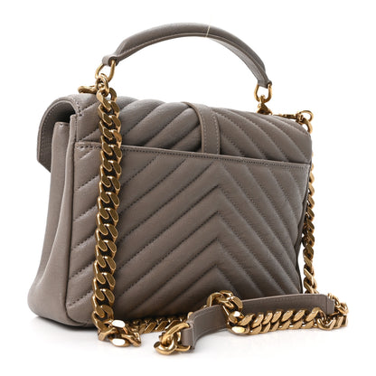Saint Laurent Sheepskin Matelasse Chevron Monogram Medium College Bag Greyish Brown 3 of 10