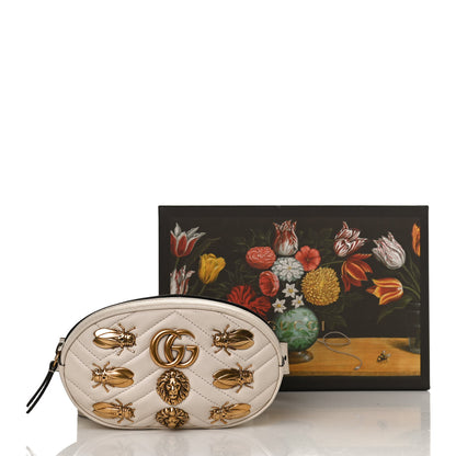 Gucci Calfskin Matelasse Animal Studs GG Marmont Belt Bag 95 38 White 12 of 12
