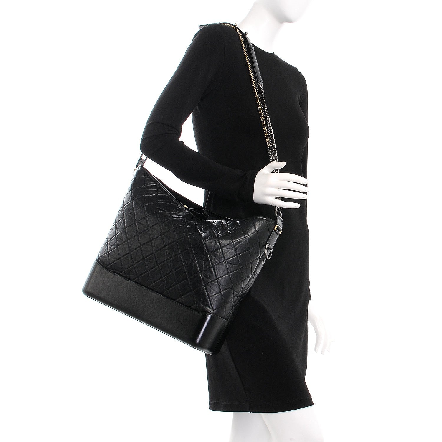 Chanel Aged Calfskin Quilted Large Gabrielle Hobo Black 2 of 8