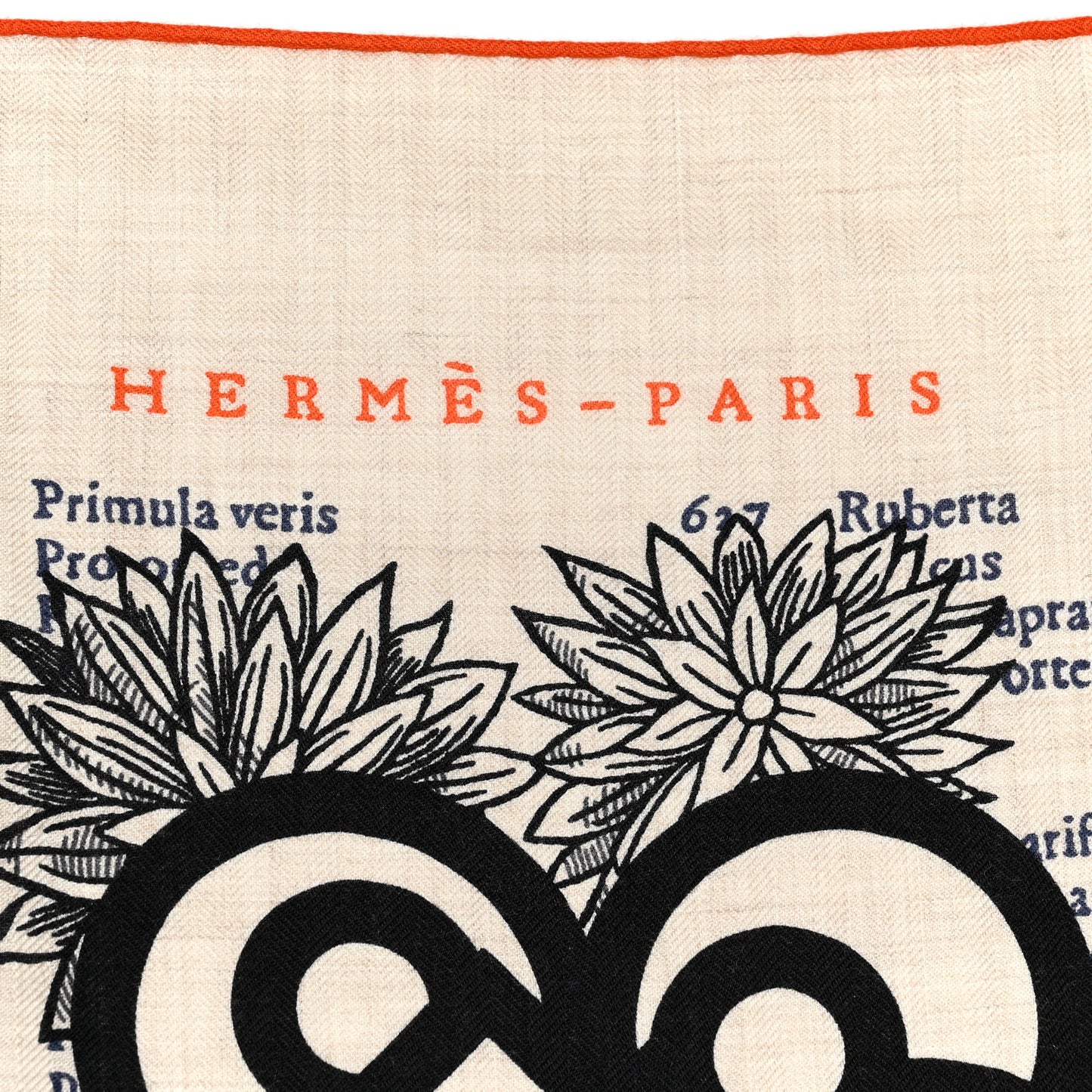 Cashmere Silk Botanica Grafica Shawl 140 Naturel Black Orange