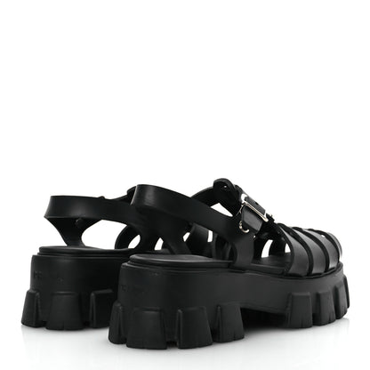 Prada Foam Rubber Triangle Logo Monolith 55mm Cage Sandals 40 Black 5 of 13