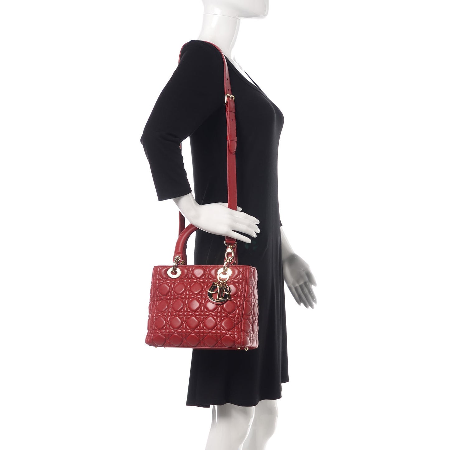 Lambskin Cannage Medium Lady Dior Red