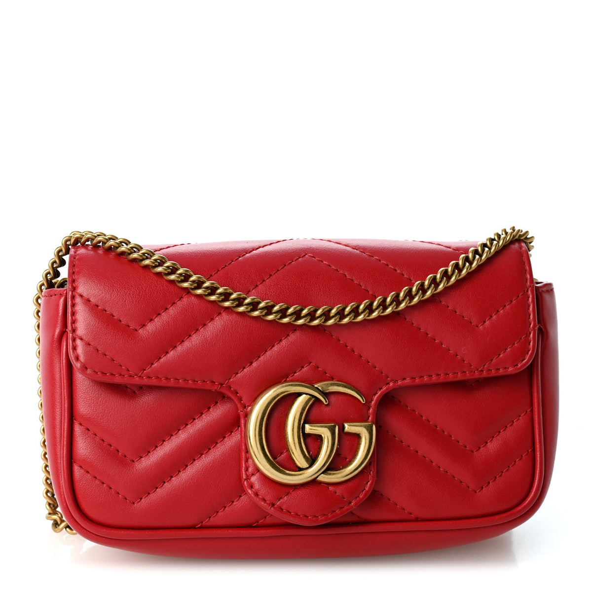 Calfskin Matelasse Super Mini GG Marmont Shoulder Bag Hibiscus Red