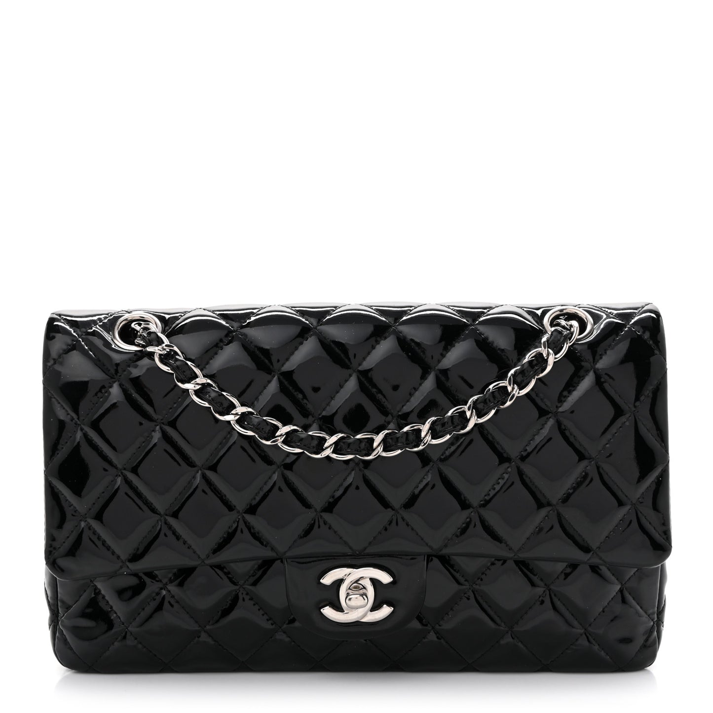 Patent Quilted Medium Double Flap Black