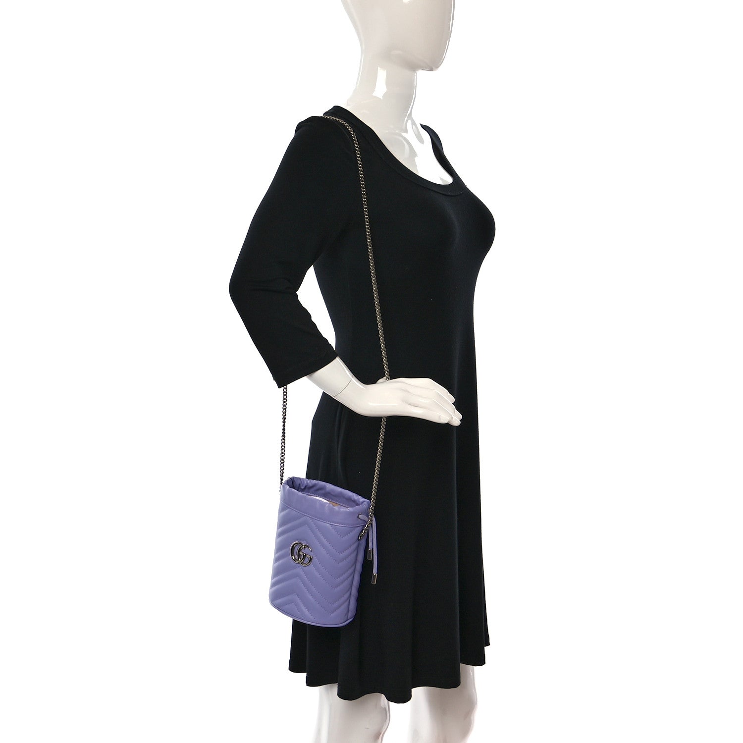 Gucci Calfskin Matelasse Heart Mini GG Marmont 2.0 Bucket Bag Lapis 2 of 10