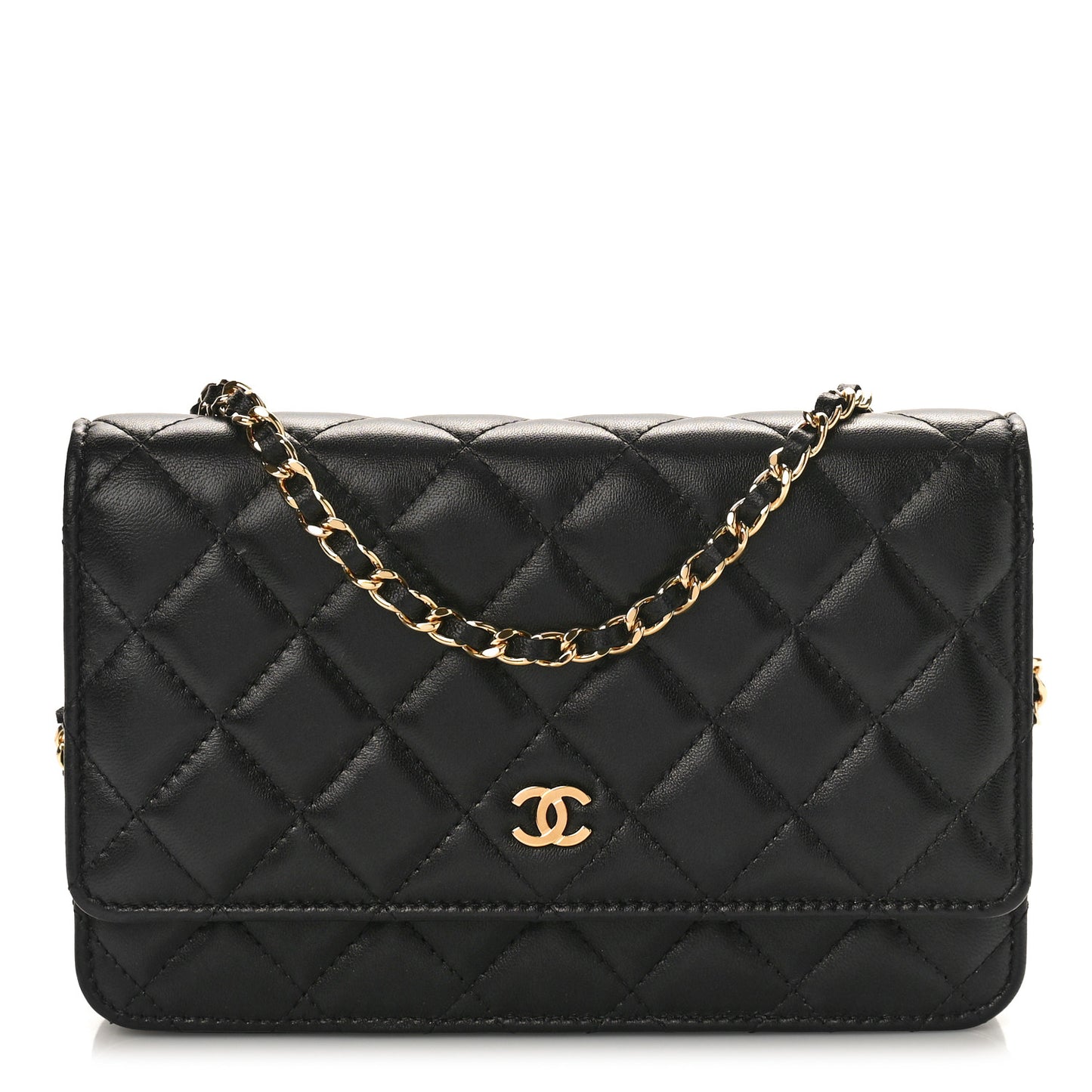Lambskin Quilted Wallet On Chain WOC Black