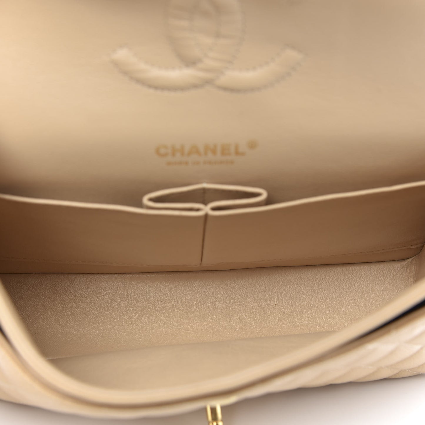 Caviar Quilted Medium Double Flap Beige Clair