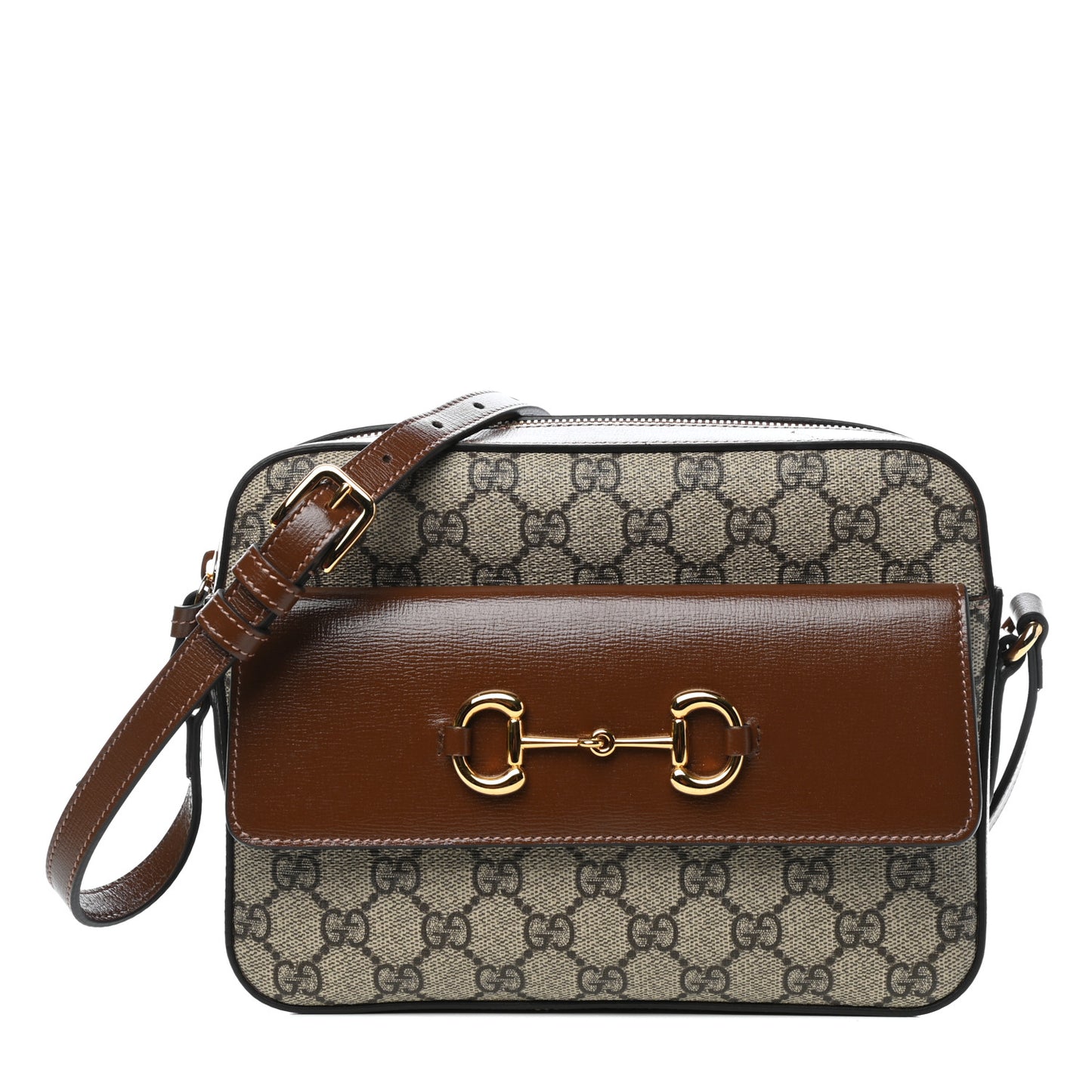 GG Supreme Monogram Small Horsebit 1955 Shoulder Bag Beige Brown Sugar