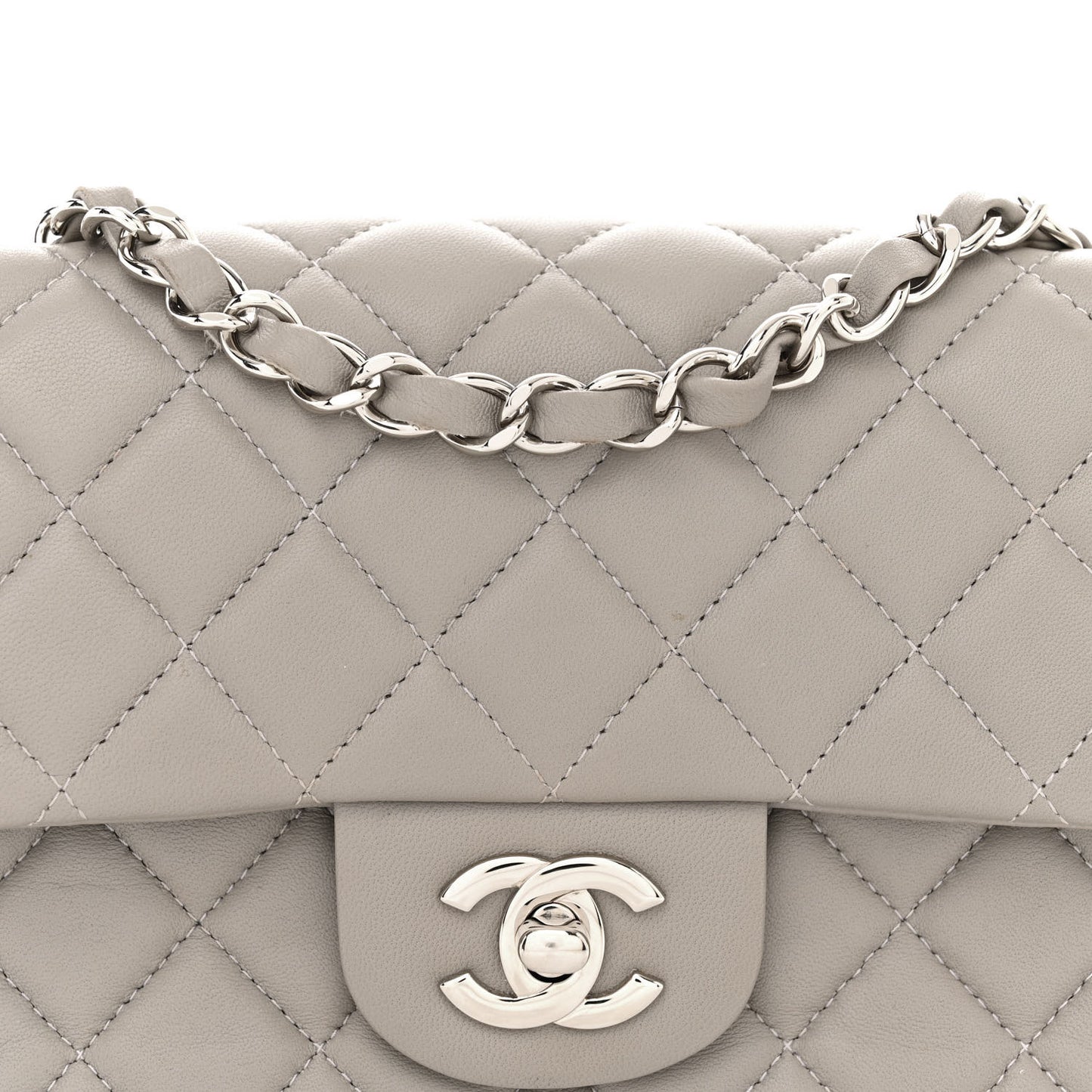 Lambskin Quilted Mini Rectangular Flap Grey