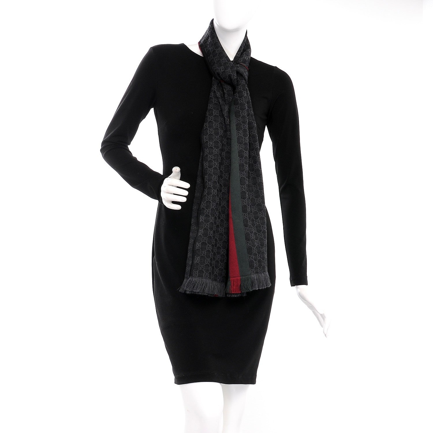 Gucci Wool Silk GG Monogram Web Verbier Fringe Scarf Black 2 of 4