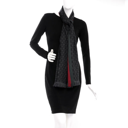 Gucci Wool Silk GG Monogram Web Verbier Fringe Scarf Black 2 of 4