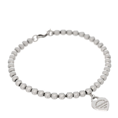 Tiffany Sterling Silver Enamel 4mm Return To Tiffany Heart Tag Bead Bracelet Blue 1 of 4