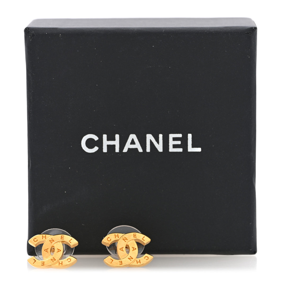 Metal CC Paris Button Stud Earrings Gold