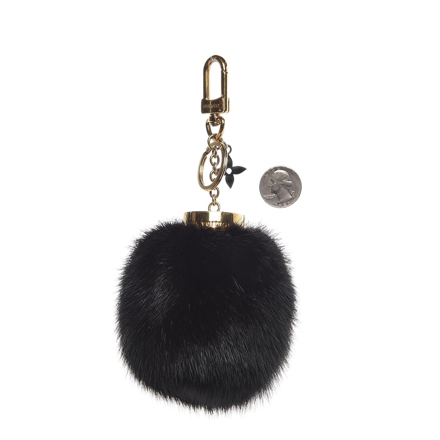 Mink Fur Bubble V Bag Charm Key Holder Black
