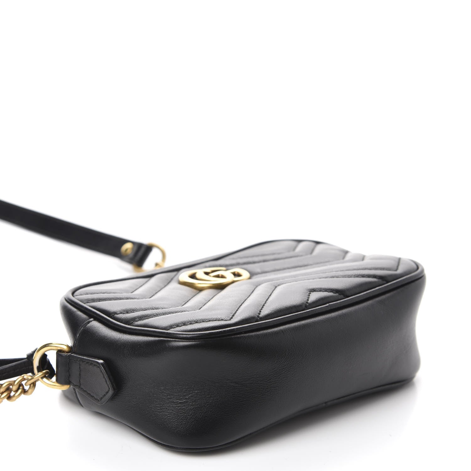 Gucci Calfskin Matelasse Mini GG Marmont Chain Shoulder Bag Black 5 of 13