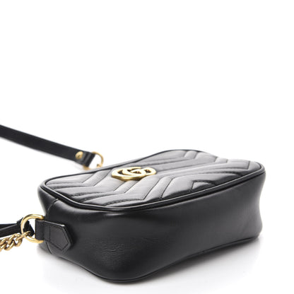 Gucci Calfskin Matelasse Mini GG Marmont Chain Shoulder Bag Black 5 of 13