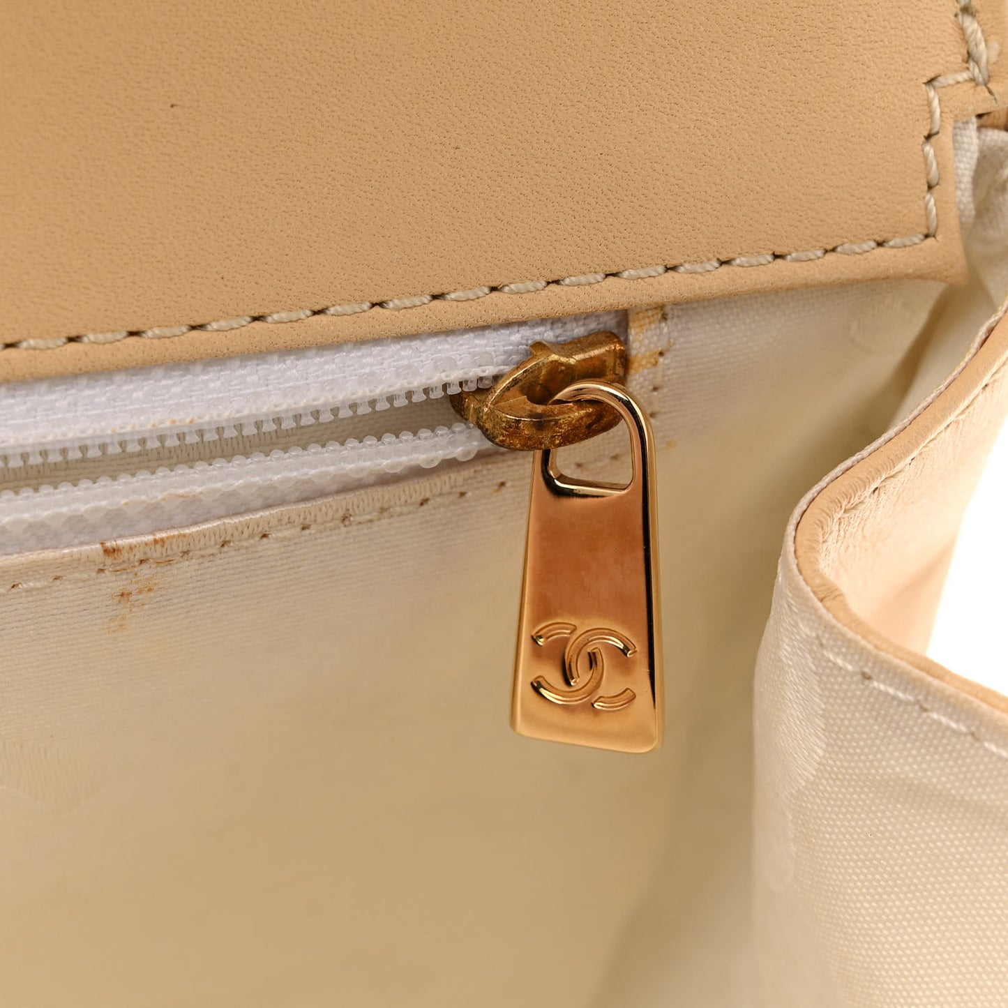 Calfskin Quilted Wild Stitch Top Handle Flap Beige