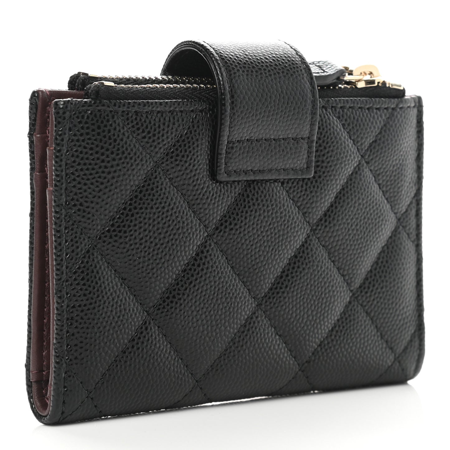 Caviar Quilted Compact Zipped Pocket Wallet Black
