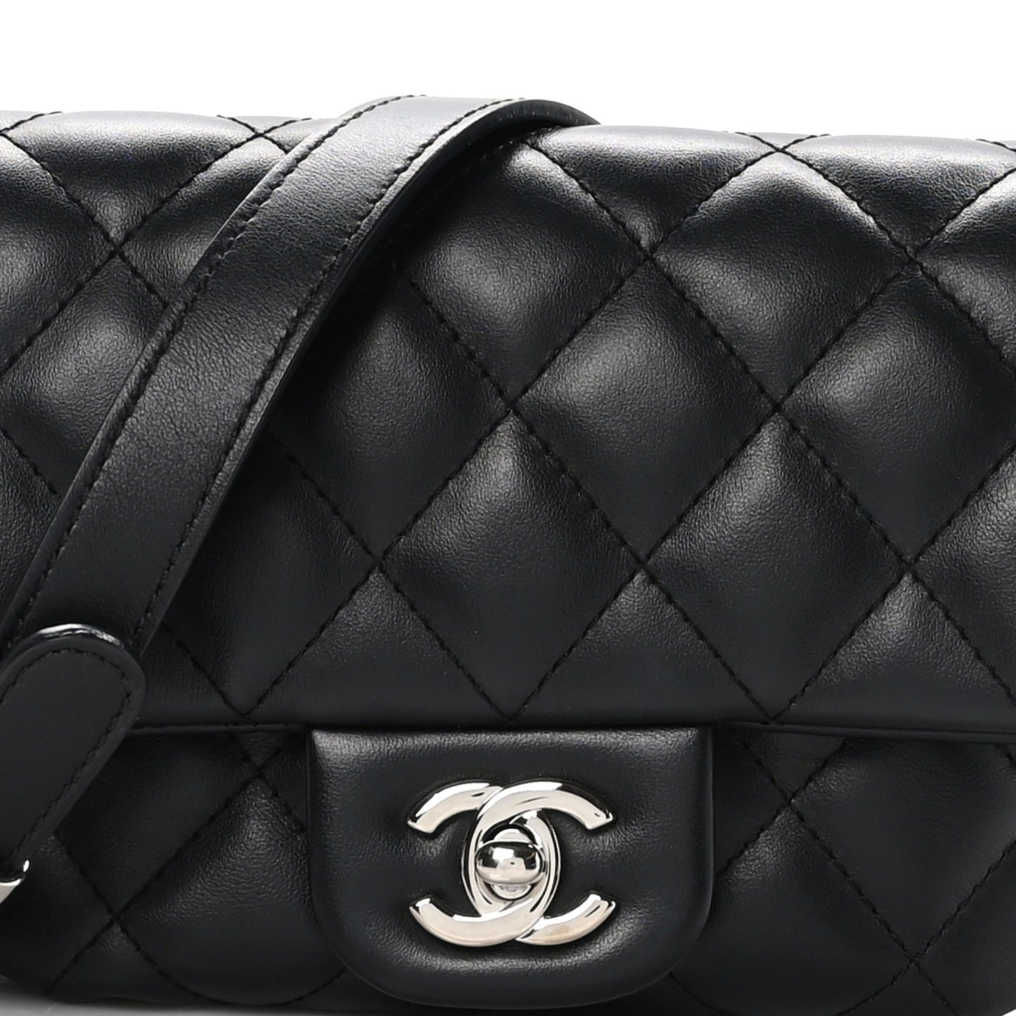 Calfskin Quilted CC Uniform Flap Belt Bag Black