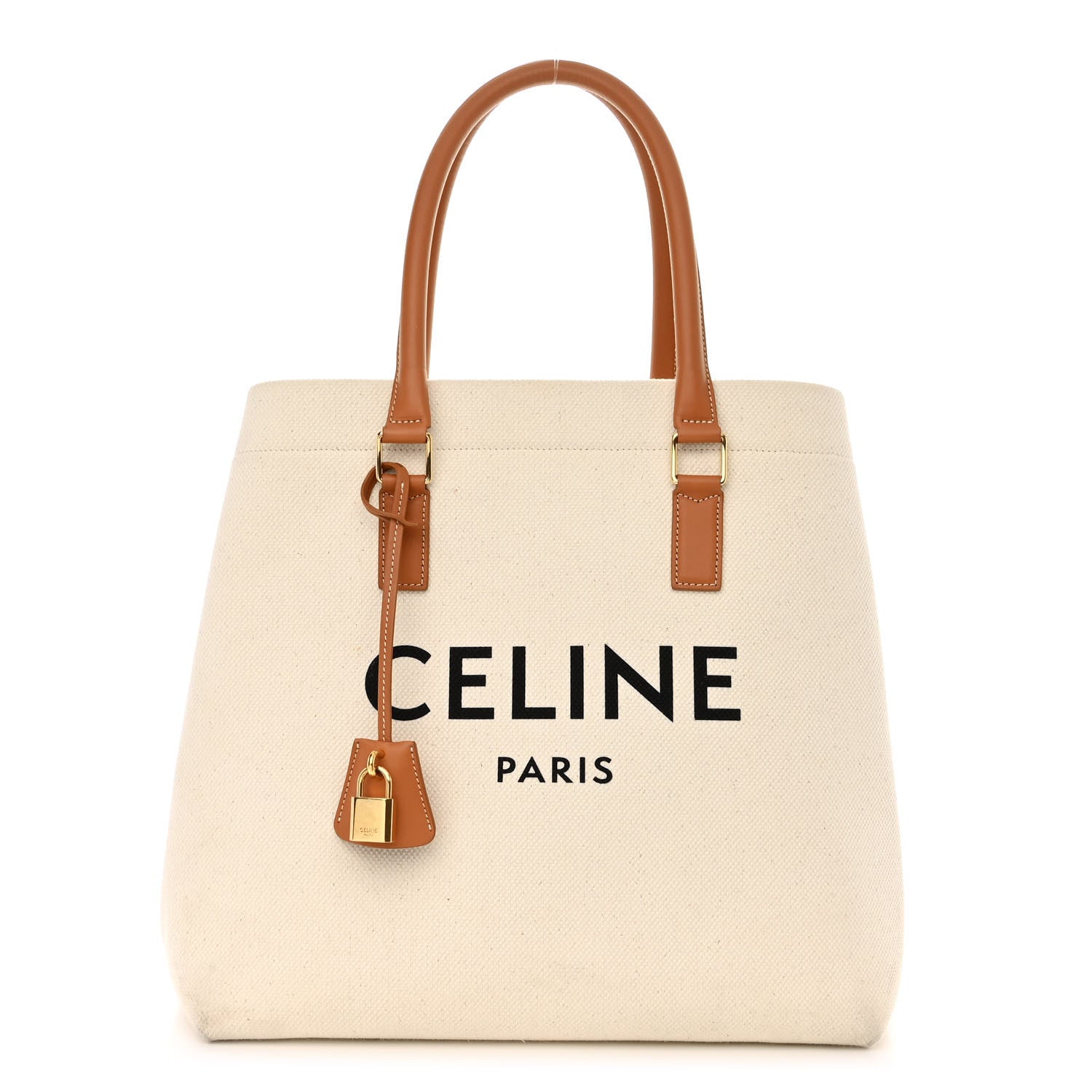 Celine Canvas Calfskin Logo Print Small Horizontal Cabas Natural Tan 1 of 12