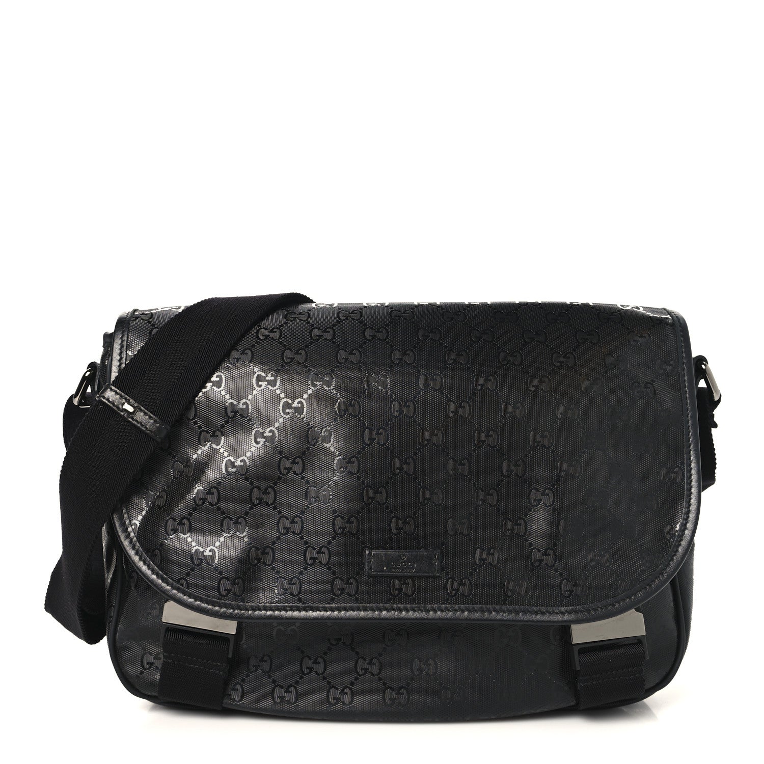 Gucci Imprime Monogram Medium Double Buckle Flap Messenger Bag Black 1 of 10